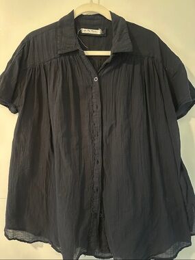 We The Free Black Crinkled gauze Button-Up Shirt